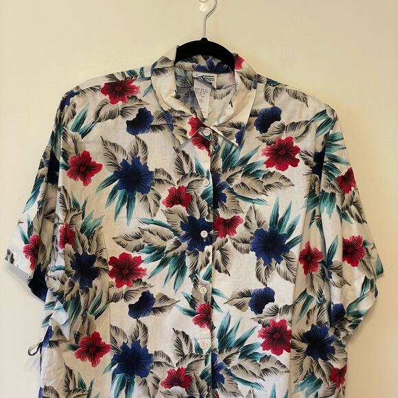 Vintage 24W44 1980s Hawaiian button down t-shirt tropical beach vacation cotton - Picture 2 of 7